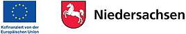 Logo mit EU-Flagge und Text „Kofinanziert von der Europäischen Union“ sowie dem Wappen von Niedersachsen mit Schriftzug „Niedersachsen“.